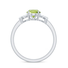 Real 1 Carat Peridot Oval Engagement Ring with Diamond Split Shank