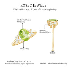 Real 1 Carat Peridot Oval Engagement Ring with Diamond Split Shank