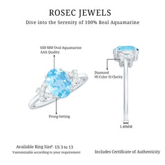 Oval Shape Aquamarine Solitaire Ring with Diamond