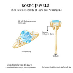 Oval Shape Aquamarine Solitaire Ring with Diamond