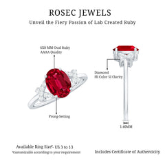 Certified 1.5 Carat Lab Grown Ruby Oval Engagement Ring with Diamond Split Shank
