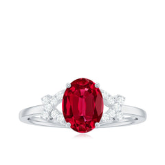 Certified 1.5 Carat Lab Grown Ruby Oval Engagement Ring with Diamond Split Shank