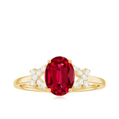 Certified 1.5 Carat Lab Grown Ruby Oval Engagement Ring with Diamond Split Shank