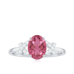Split Shank Oval Pink Tourmaline and Diamond Solitaire Engagement Ring