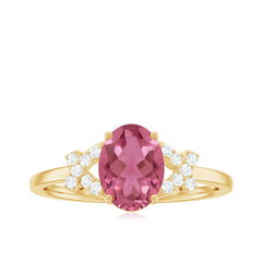 Split Shank Oval Pink Tourmaline and Diamond Solitaire Engagement Ring