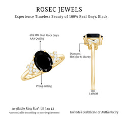 Solitaire Black Onyx Oval Engagement Ring in Split Shank