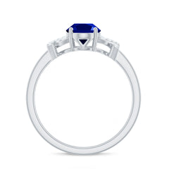 Split Shank Oval Created Blue Sapphire and Diamond Solitaire Engagement Ring