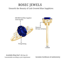 Split Shank Oval Created Blue Sapphire and Diamond Solitaire Engagement Ring