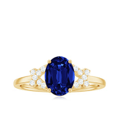 Split Shank Oval Created Blue Sapphire and Diamond Solitaire Engagement Ring