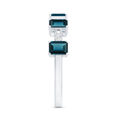 4X6mm Emerald Cut London Blue Topaz Half Eternity Band with Diamond