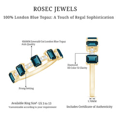 4X6mm Emerald Cut London Blue Topaz Half Eternity Band with Diamond