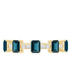 4X6mm Emerald Cut London Blue Topaz Half Eternity Band with Diamond