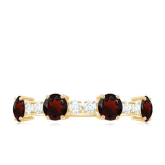 Genuine Garnet Half Eternity Ring with Diamond
