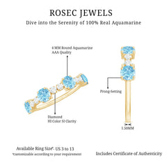Aquamarine and Diamond Half Eternity Ring in Prong Setting