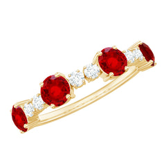 Certified Lab Grown Ruby Half Eternity Ring with Diamond