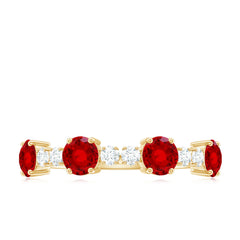 Certified Lab Grown Ruby Half Eternity Ring with Diamond