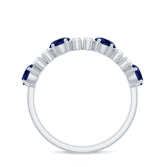Certified Lab Grown Blue Sapphire Half Eternity Anniversary Ring with Diamond