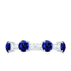 Certified Lab Grown Blue Sapphire Half Eternity Anniversary Ring with Diamond