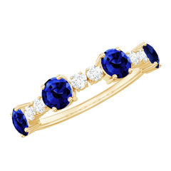 Certified Lab Grown Blue Sapphire Half Eternity Anniversary Ring with Diamond