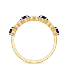 Certified Lab Grown Blue Sapphire Half Eternity Anniversary Ring with Diamond