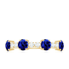 Certified Lab Grown Blue Sapphire Half Eternity Anniversary Ring with Diamond