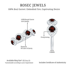 Natural Garnet Diamond Infinity Eternity Ring with Braided Shank