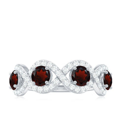 Natural Garnet Diamond Infinity Eternity Ring with Braided Shank