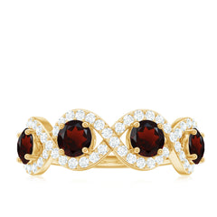 Natural Garnet Diamond Infinity Eternity Ring with Braided Shank