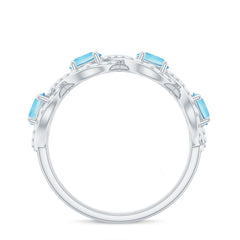 Braided Half Eternity Ring with Aquamarine and Diamond