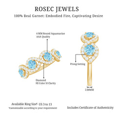 Braided Half Eternity Ring with Aquamarine and Diamond