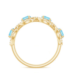 Braided Half Eternity Ring with Aquamarine and Diamond