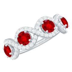 Certified Lab Created Ruby Half Eternity Infinity Ring with Diamond