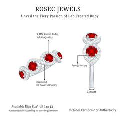 Certified Lab Created Ruby Half Eternity Infinity Ring with Diamond