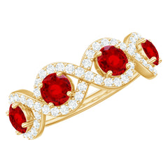 Certified Lab Created Ruby Half Eternity Infinity Ring with Diamond
