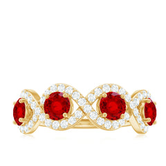 Certified Lab Created Ruby Half Eternity Infinity Ring with Diamond