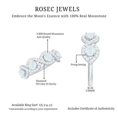 Genuine Moonstone Half Eternity Ring with Diamond
