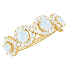 Genuine Moonstone Half Eternity Ring with Diamond