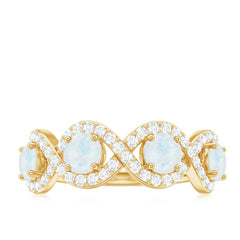 Genuine Moonstone Half Eternity Ring with Diamond