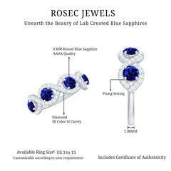 2 CT Lab-Created Blue Sapphire and Diamond Braided Half Eternity Band Ring