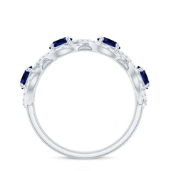 2 CT Lab-Created Blue Sapphire and Diamond Braided Half Eternity Band Ring