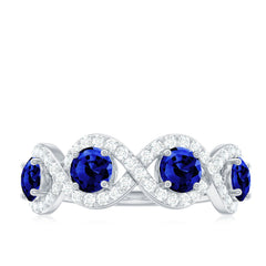 2 CT Lab-Created Blue Sapphire and Diamond Braided Half Eternity Band Ring