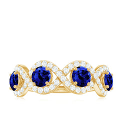2 CT Lab-Created Blue Sapphire and Diamond Braided Half Eternity Band Ring