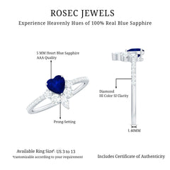 Heart Shaped Blue Sapphire Designer Ring with Diamond Half Halo