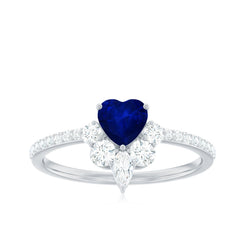 Heart Shaped Blue Sapphire Designer Ring with Diamond Half Halo