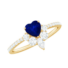 Heart Shaped Blue Sapphire Designer Ring with Diamond Half Halo