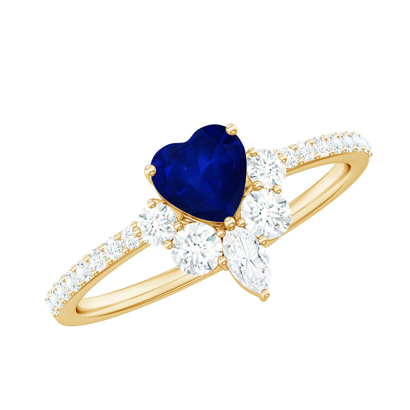 Heart Shaped Blue Sapphire Designer Ring with Diamond Half Halo