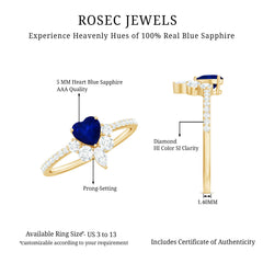 Heart Shaped Blue Sapphire Designer Ring with Diamond Half Halo