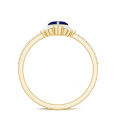 Heart Shaped Blue Sapphire Designer Ring with Diamond Half Halo