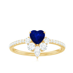 Heart Shaped Blue Sapphire Designer Ring with Diamond Half Halo
