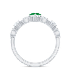 Natural Emerald Heart Shaped Engagement Ring and Diamond Wedding Band